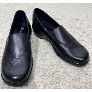 Clark's BlackBerry 84629 Black Leather Slip On Shoes Loafers Size 8 Comfort Work
